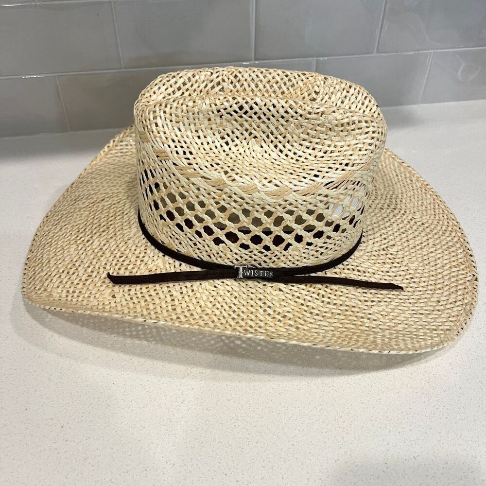 Twister Men’s 2-Cord Chocolate Band Ivory Tan Twisted Weave Straw Cowboy Hat